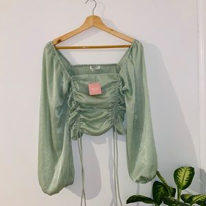 SOLD. Sage Satin Top - Never Worn